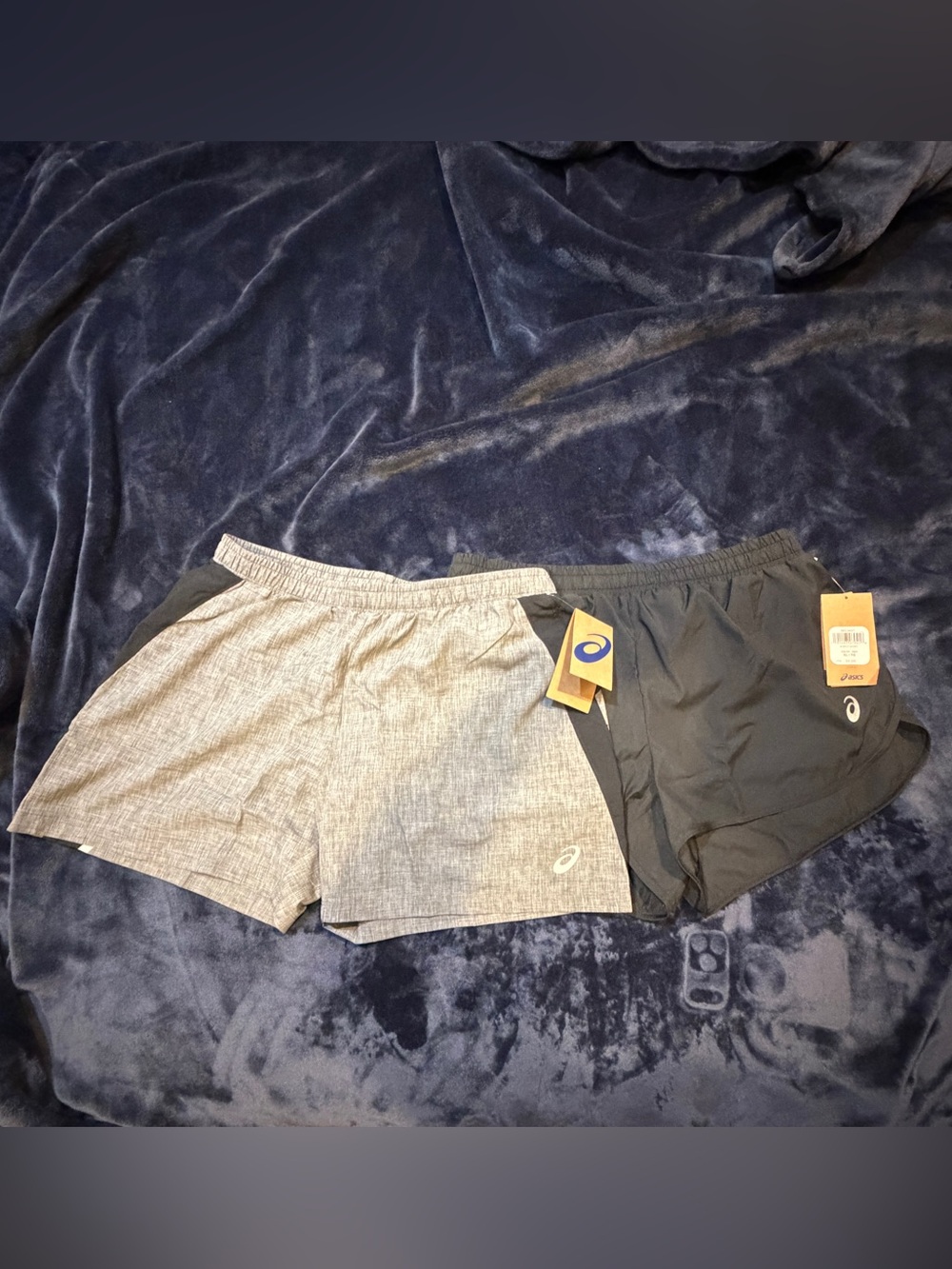 Pair of Asics Men’s Athletic/Running Shorts - Light Gray and Black NWT Size L